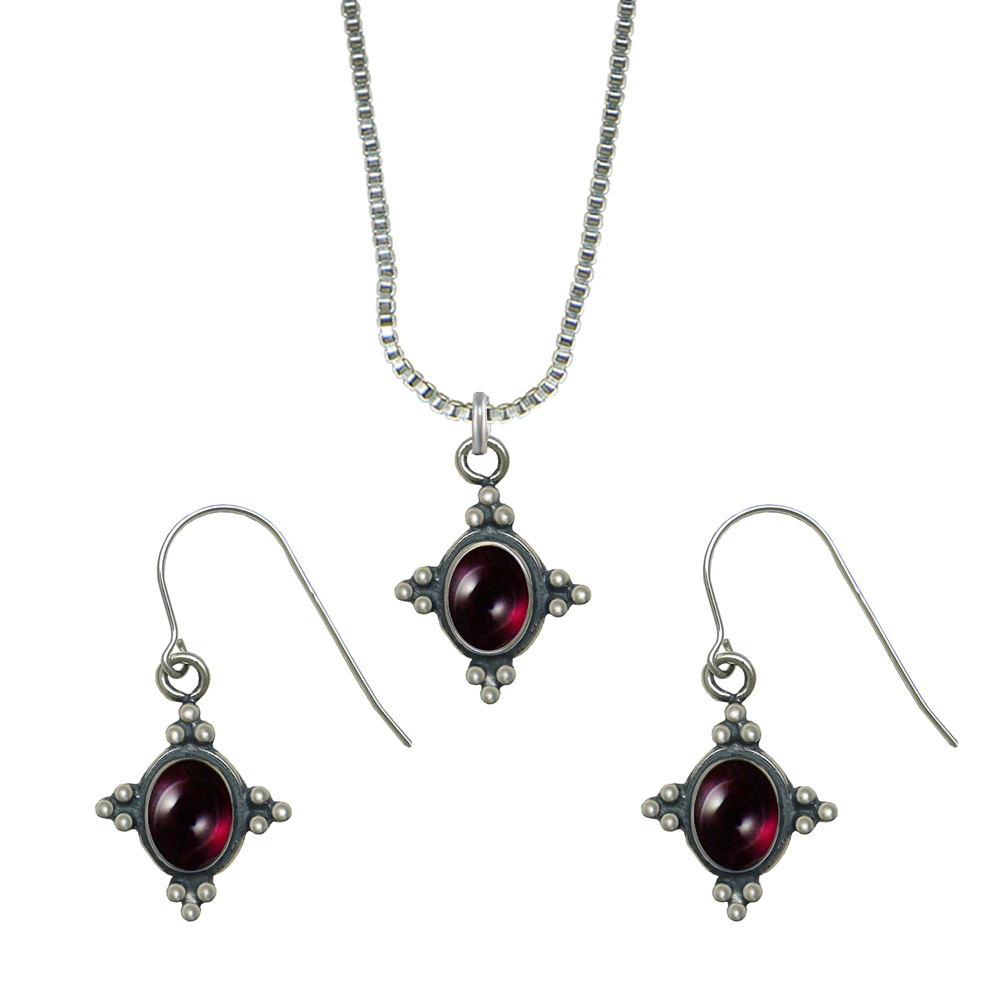 Sterling Silver Petite Necklace Earrings Set Garnet